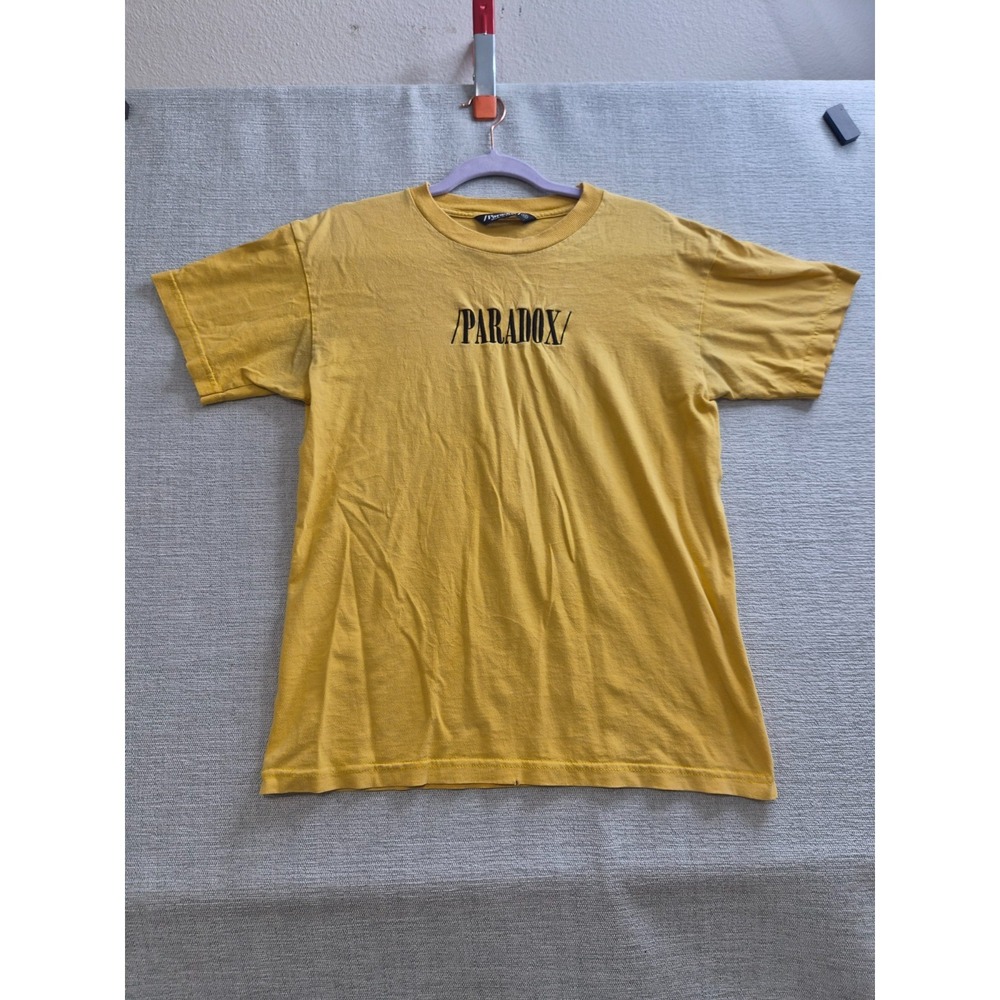 Vintage Paradox T-Shirt Mens M Yellow Crew Neck Embroidered Logo Short Sleeve
